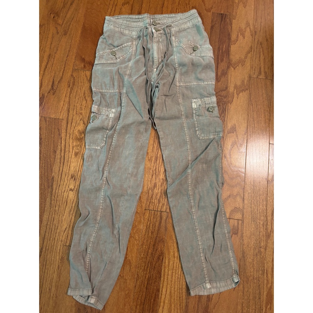 American Eagle Gray/Green 53% Linen Cargo Pants Size 4 Regular